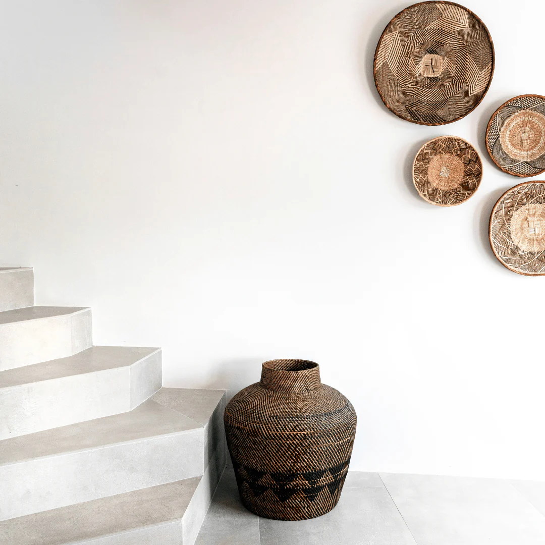 Black Patterned Tribal Basket | 70cm - Image 4