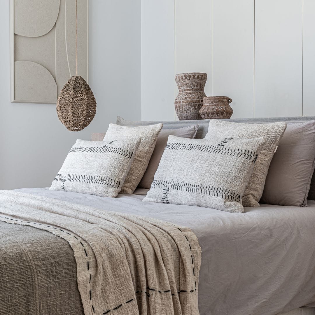 Soraya Cotton Cushion Cover Stitches | Off-White | 40x60cm - Image 2