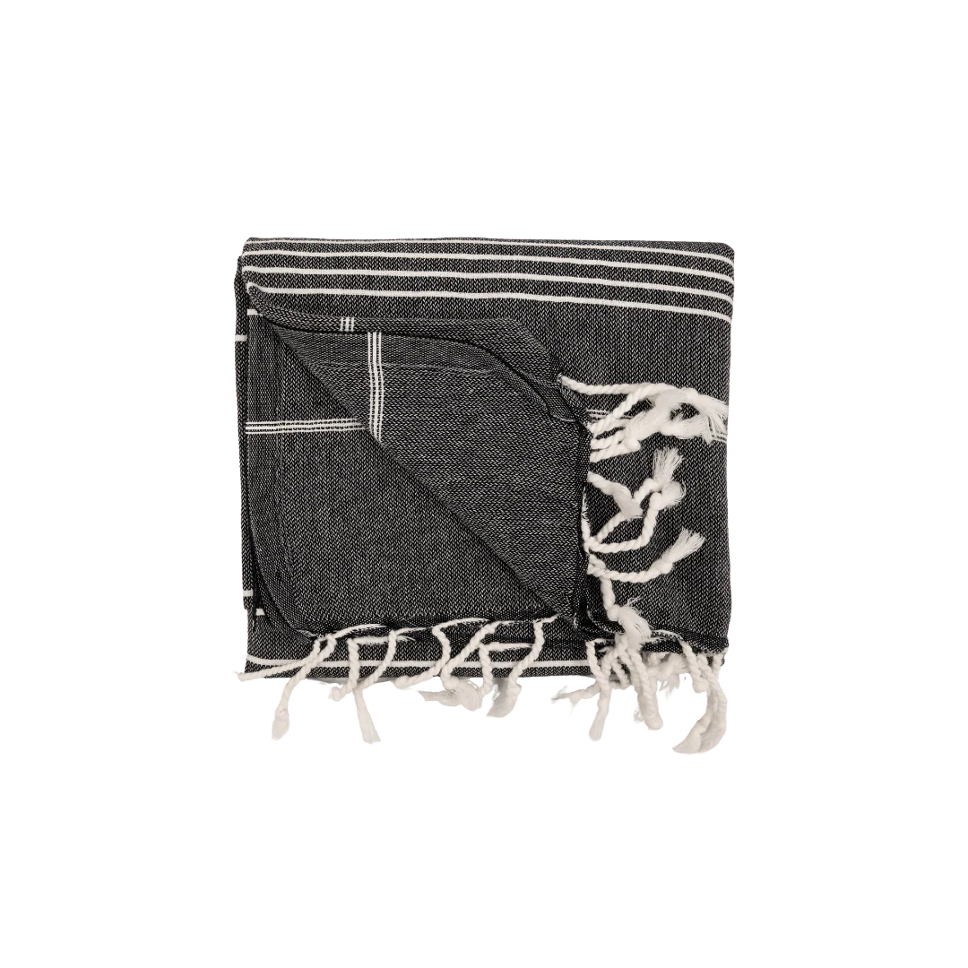 Fouta Stripe Towel | Black 90x175cm - Image 2