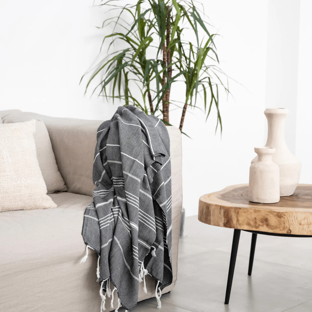 Fouta Stripe Towel | Black 90x175cm - Image 3