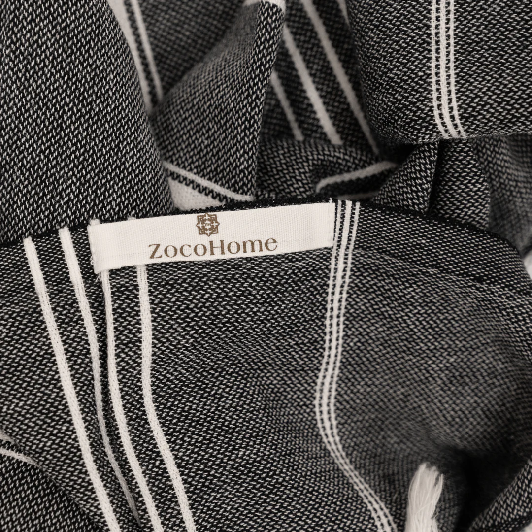Fouta Stripe Towel | Black 90x175cm - Image 6