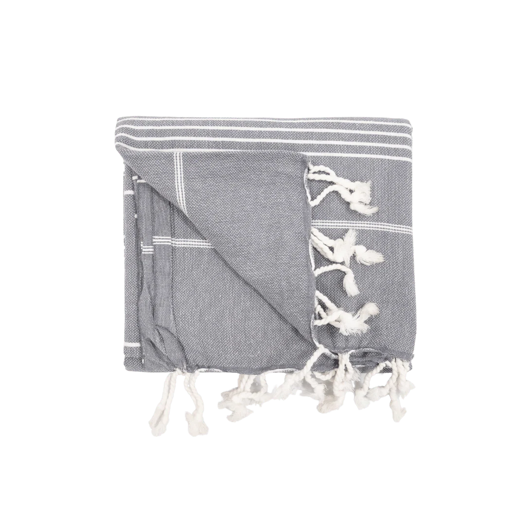 Fouta Stripe Towel | Charcoal Grey 90x175cm - Image 2