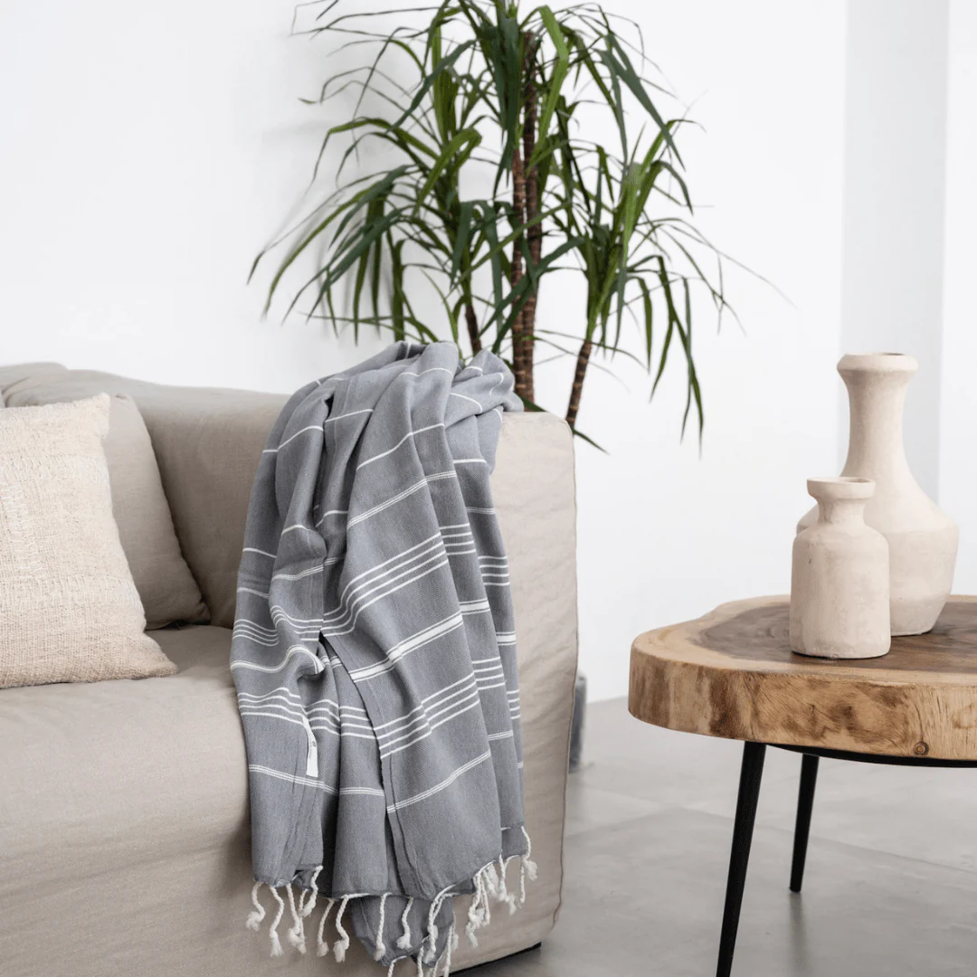 Fouta Stripe Towel | Charcoal Grey 90x175cm - Image 3