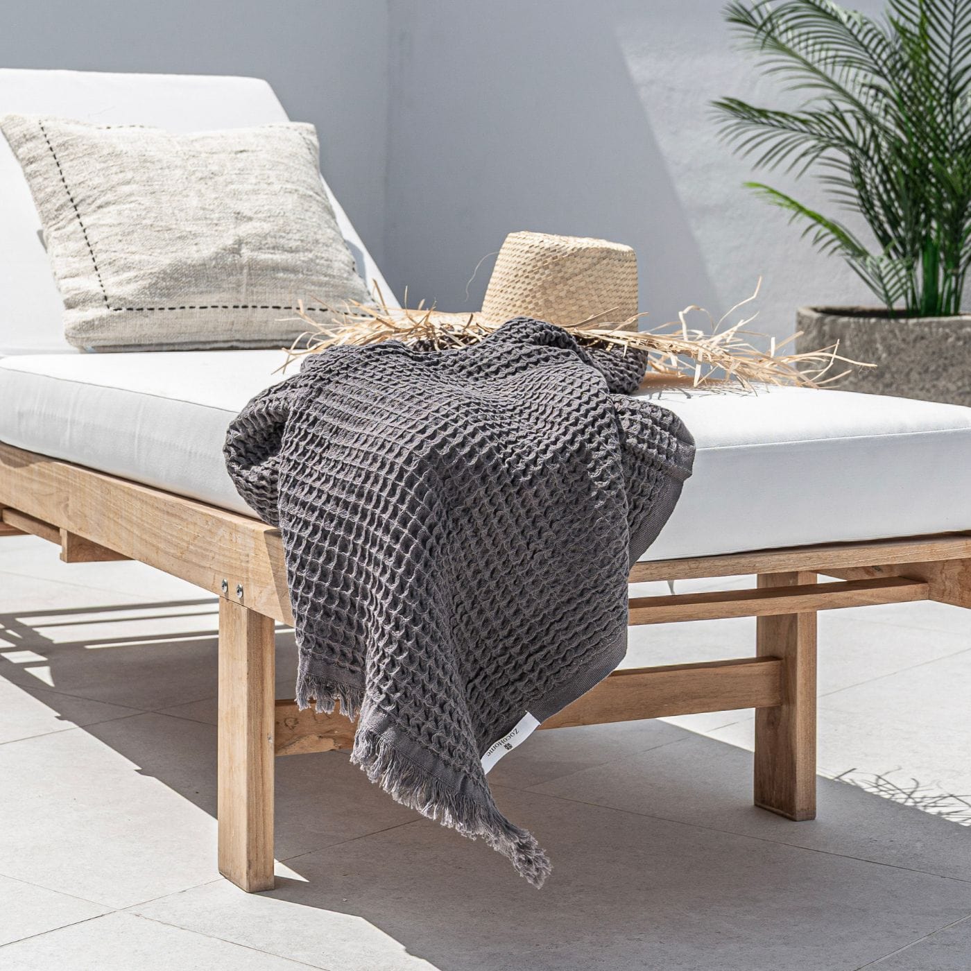 Fouta Waffle Throw | Charcoal Grey 120x180cm - Image 2