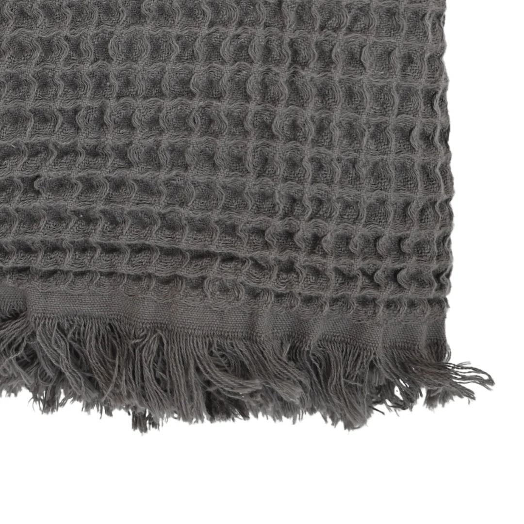 Fouta Waffle Throw | Charcoal Grey 120x180cm - Image 4