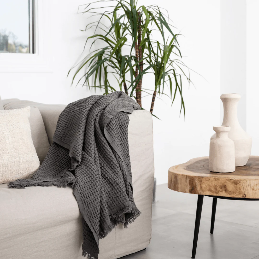 Fouta Waffle Towel | Dark Grey 85x170cm - Image 3