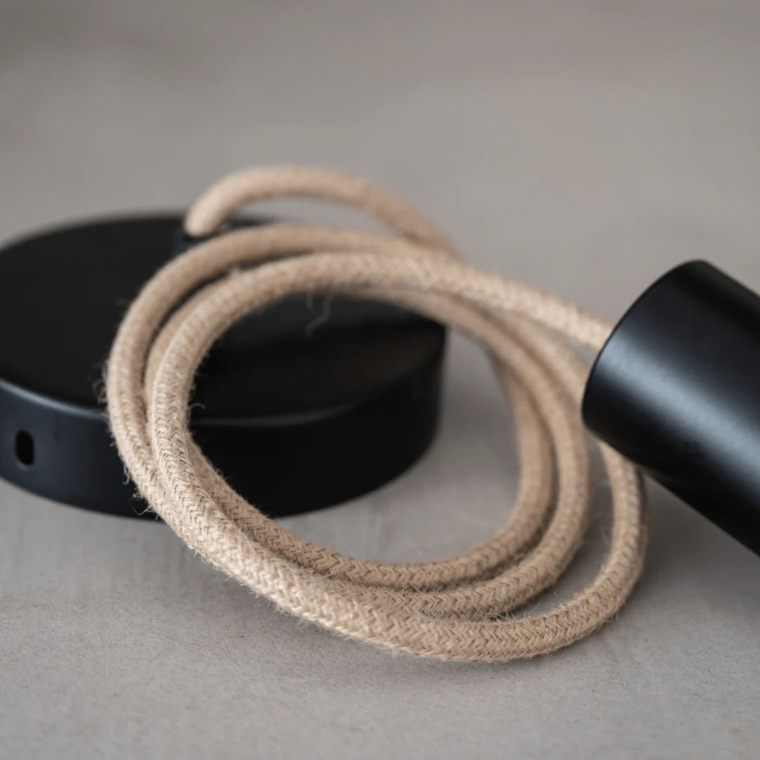 Jute Textile Pendant Cable | Natural/Black 1m - Image 3