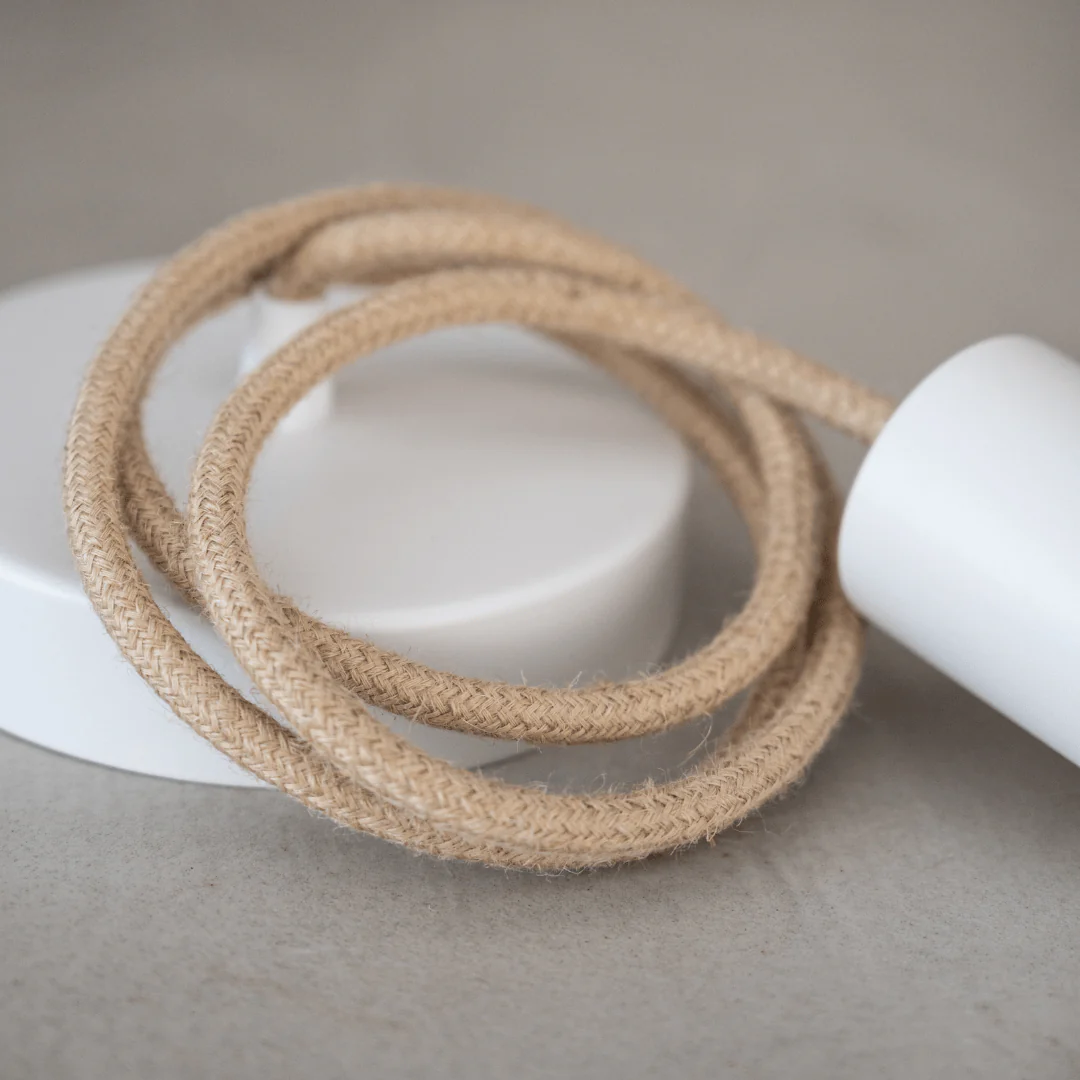 Jute Textile Pendant Cable | Natural/White 2m - Image 2