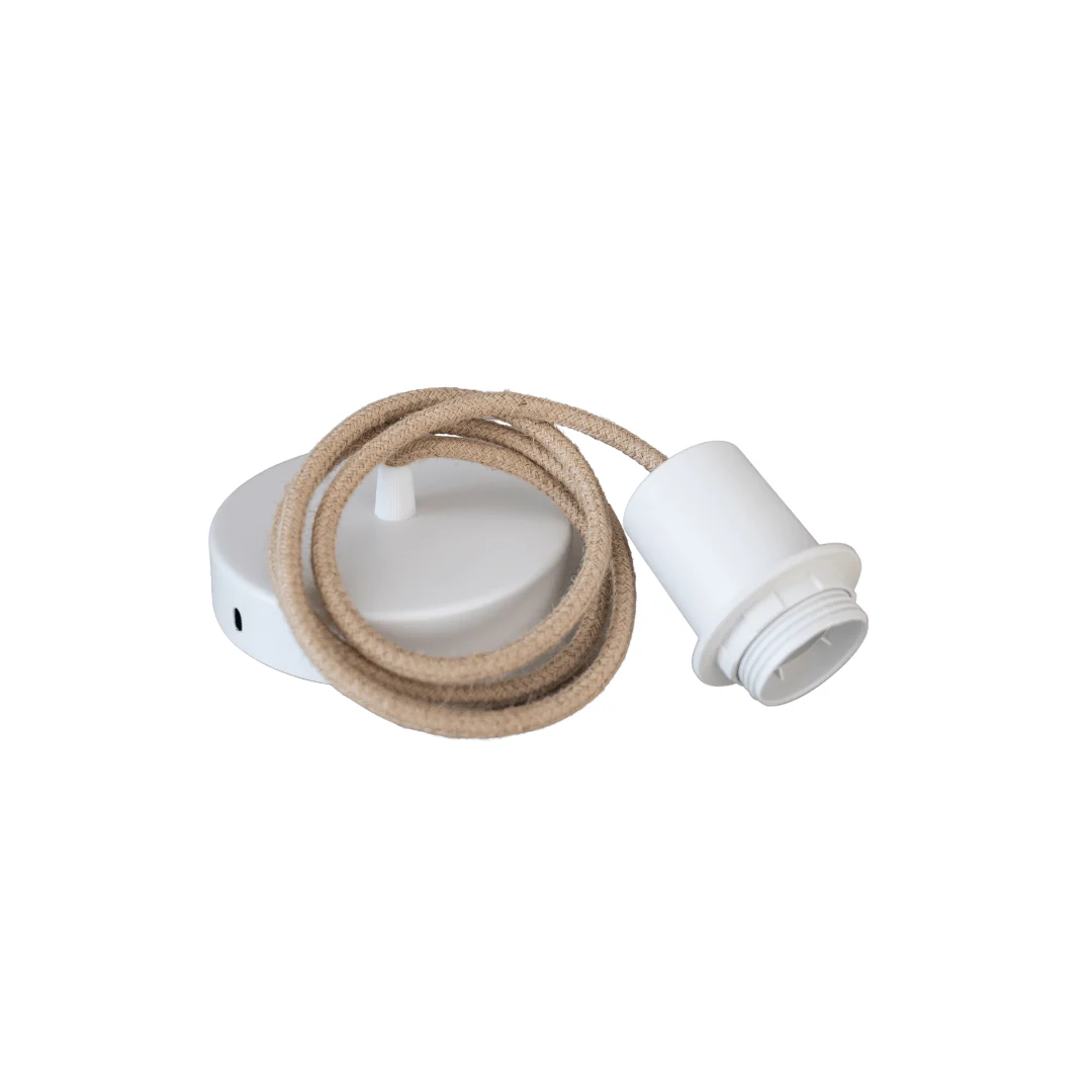 Jute Textile Pendant Cable | Natural/White 2m - Image 3