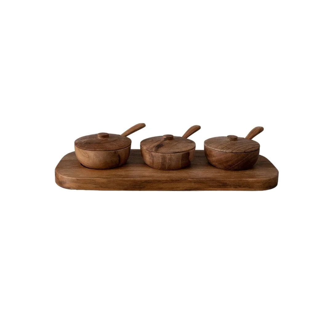 Teak Bowl w/ Spoon Set of 3 | 27x11x8cm