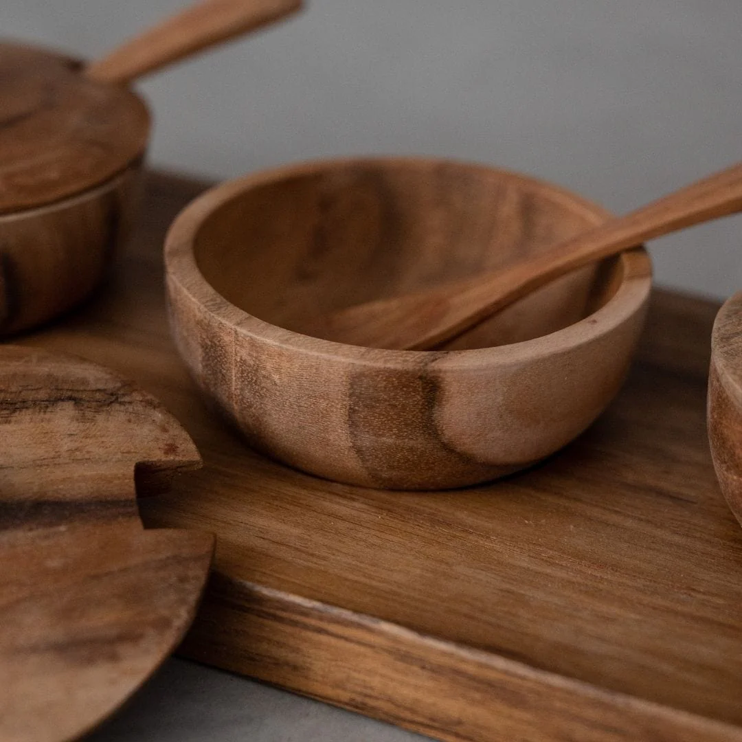 Teak Bowl w/ Spoon Set of 3 | 27x11x8cm - Image 4