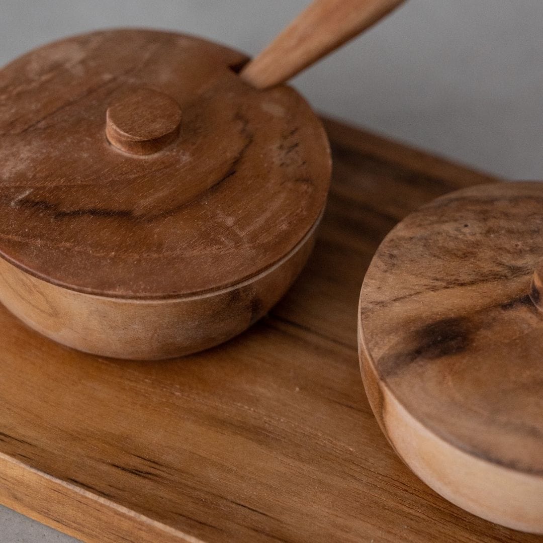 Teak Bowl w/ Spoon Set of 3 | 27x11x8cm - Image 5