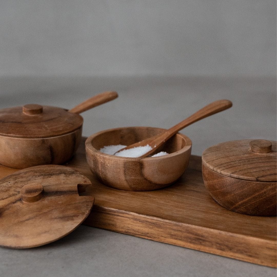 Teak Bowl w/ Spoon Set of 3 | 27x11x8cm - Image 6