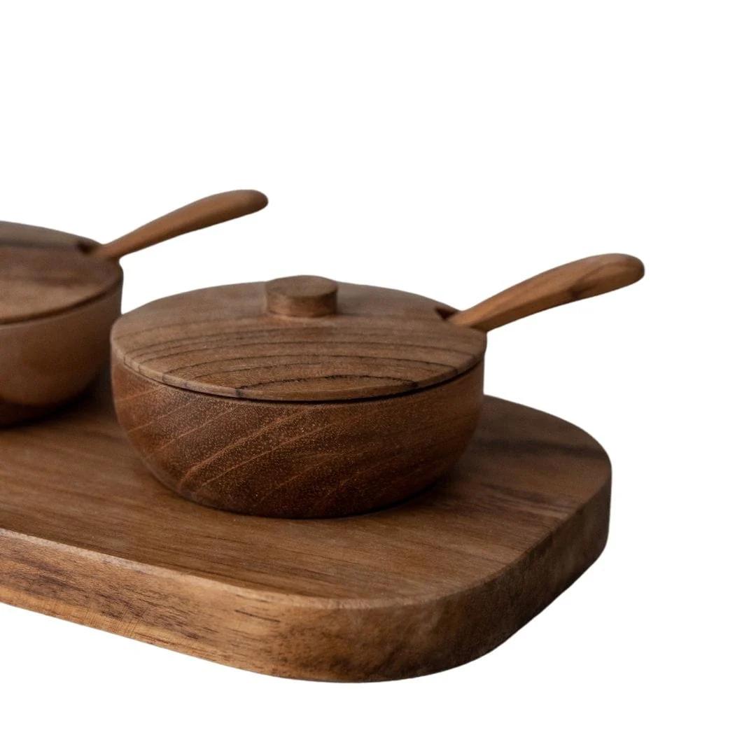 Teak Bowl w/ Spoon Set of 3 | 27x11x8cm - Image 7